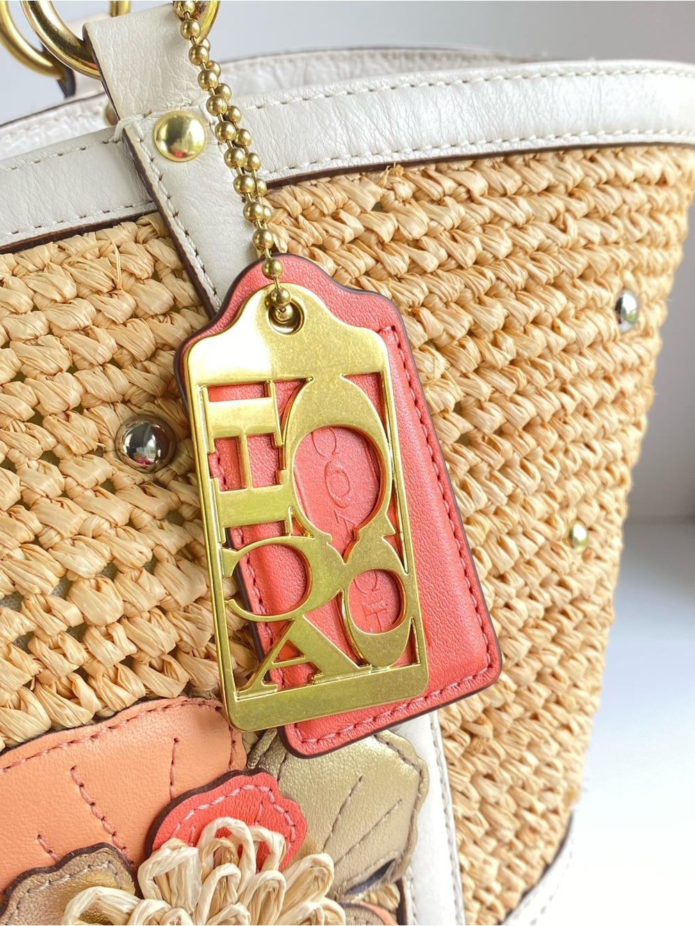 Coach Hamptons Weekend Woven Floral Straw Turnlock Tote - Picture 7 of 16